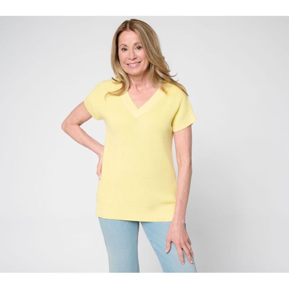 Belle by Kim Gravel Women's Top Plus Sz Sweater 2X Skinny Shaker Yellow